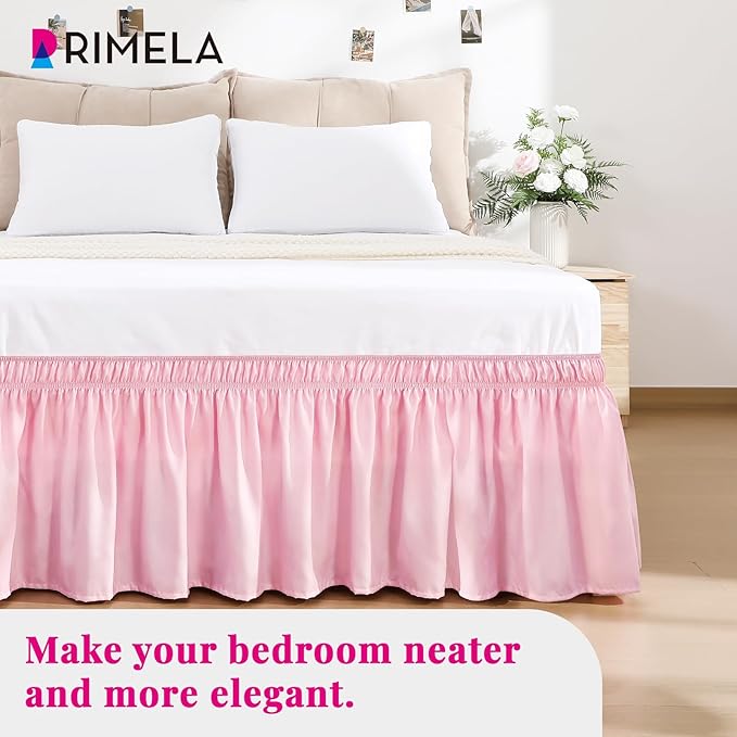 RIMELA Dusty Pink Bed Skirt Queen Size 15 Inch Drop, Wrap Around Elastic Bedskirt, Dust Ruffle for Adjustable Bed Base Machine Washable Easy to Install Bed Skirts