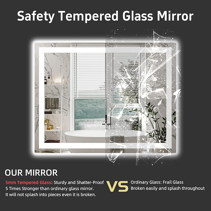 40"x 32" LED Bathroom Mirror with Lights, Double Lights Dimmable, Anti-Fog, Front and Backlit LED Mirror for Bathroom, Lighted Bathroom Vanity Mirror with Tempered Glass (Horizontal/Vertical)