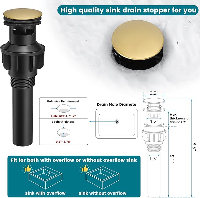 Bathroom Faucet 3 Hole, 8 Inch Widespread with Pop-up Drain, 2 Handle Sink Faucet, Modern Vanity Faucet for Bathroom Sink with 360° Swivel Spout Brushed Gold