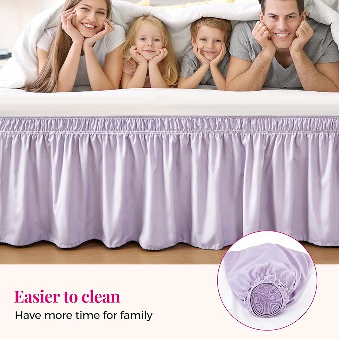 RIMELA Lavender Purple Bed Skirt King Size 18 Inch Drop, Wrap Around Elastic Bedskirt, Dust Ruffle for Adjustable Bed Base Machine Washable Easy to Install Bed Skirts