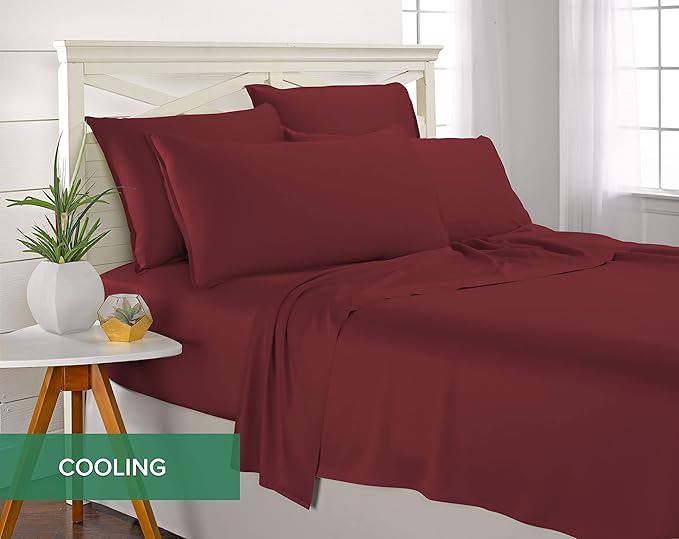 California King Sheets by Pure Bamboo, Genuine 100% Organic Viscose Derived from Bamboo Bed Sheet Set, Soft & Cooling, Double Stitching, Lifetime Quality Promise (California King, Merlot)