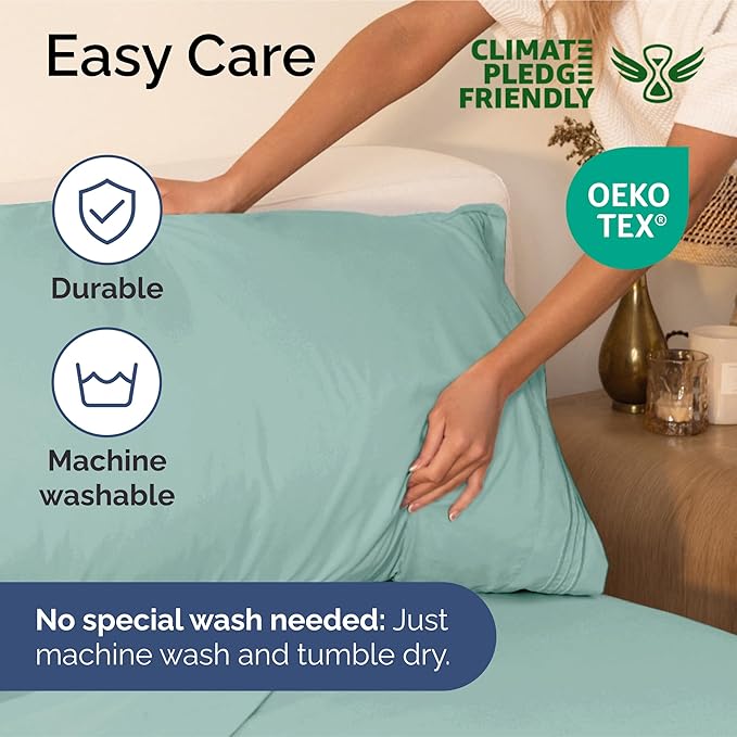 Split King Size 5 Piece Sheet Set - Extra Soft, Breathable And Cooling Sheets - Hotel Luxury Bed Sheets for Women & Men - Deep Pockets, Easy-Fit & Wrinkle-Free Sheets - Light Teal Oeko-Tex Bed Sheets