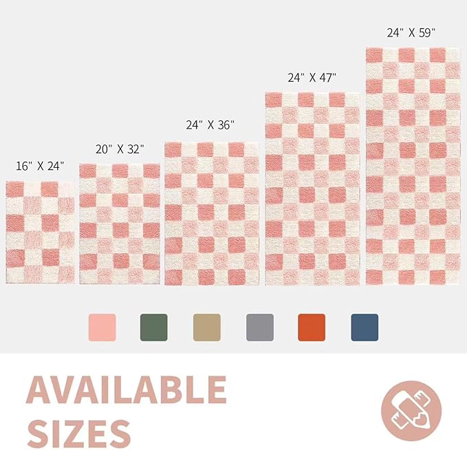 CozeCube Bath mats for Bathroom Non Slip, Fluffy Absorbent Microfiber Bath mat Washable, Aesthetic Bathroom Rugs, Cute Blossom Pink Checkered Bath mat, Blossom Pink, 32" x 20"