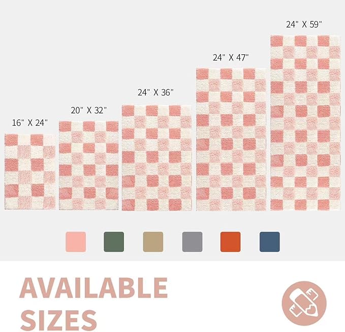 CozeCube Bath mats for Bathroom Non Slip, Fluffy Absorbent Microfiber Bath mat Washable, Aesthetic Bathroom Rugs, Small Blossom Pink Checkered Bath mat, Blossom Pink, 24" x 16"