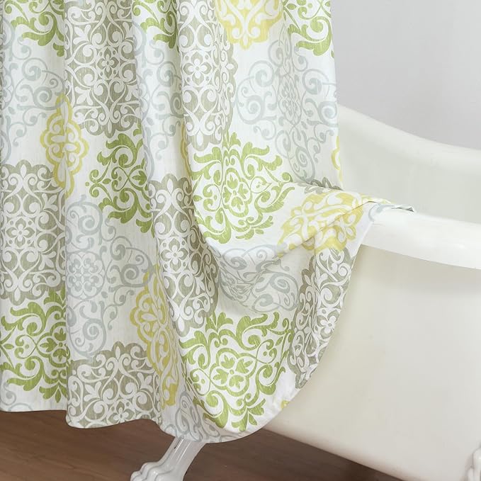 Fabric Shower Curtain, Green Yellow Grey Boho Medallion Print Shower Curtains for Bathroom, 72" W x 72" H