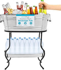 BIRDROCK Home Stainless Steel Beverage Tub with Stand - Bottom Tray - Ice Bucket - Party Drink Holder - Wooden Handles - Outdoor or Indoor Use - Free Standing