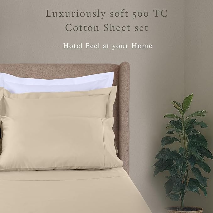 Threadmill - Twin XL Sheets Set Soft 100% Cotton Cooling Sheets Deep Pocket Snug Fit Elastic, 500 Thread Count, 3-Pc, Hotel Quality Bed Sheets, Beats Egyptian Cotton Claim (Beige)