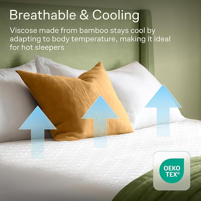 100% Waterproof Queen Mattress Protector - 360 Pad Protection Against Spills, Stains & Accidents for Parents & Pet Owners - Noiseless & Cooling Viscose Made from Bamboo (White)