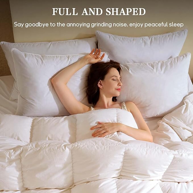 BHZ Goose Down Feather Pillows Queen Size Set of 2, Hotel Collection Bed Pillows for Sleeping Medium Firm Soft Support Pillow for Side and Back Sleepers with 100% Cotton Fabric