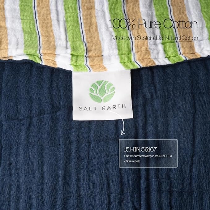 Salt Earth 100% Cotton Muslin Blanket, Gauze Blanket 55"X75" Twin, 6 Layered for Couch, Bed, Living Room, Home, Lightweight & All Season Blankets & Throws, Easy wash, Skin Friendly (Dress Blue/Print)
