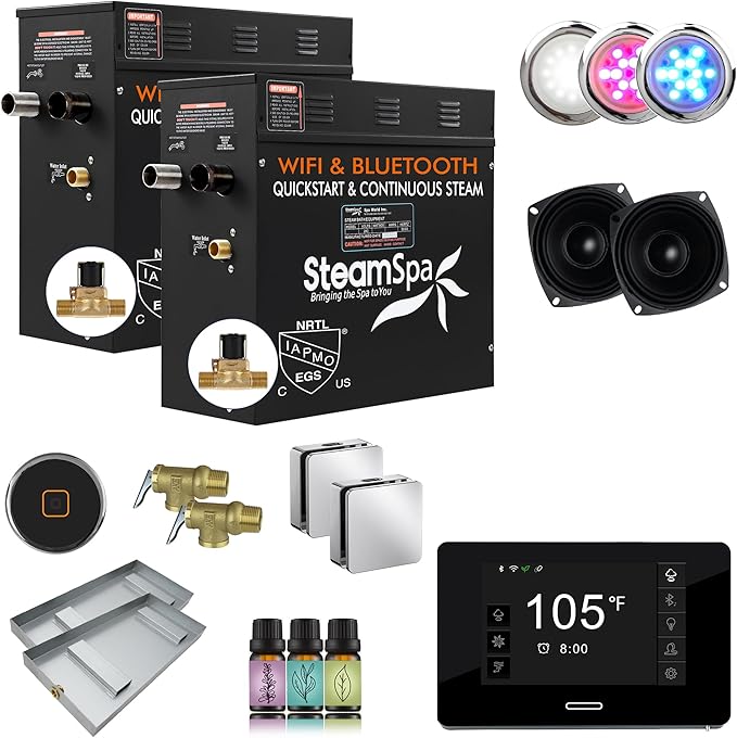 SteamSpa Steam System 21kW Steam Shower Generator with Bluetooth Wifi, Quickstart Continous Steam, Advanced Touch Pad Screen, Chroma Lights, Drain Pan and Auto Drain Chrome RVBS2100CH-A