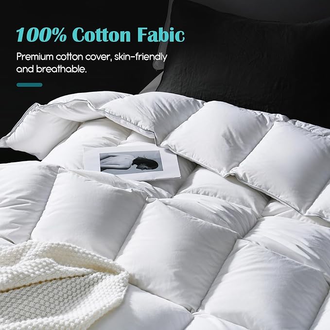 Goose Feather Down Fiber Comforter Full Size, 100% Cotton Cover Ultra Soft Fluffy Duvet Insert Full, All Season Luxurious Hotel Bedding Comforter, White 82"x86"