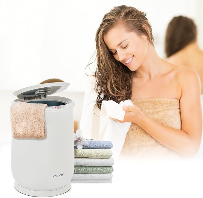 COSTWAY Towel Warmer for Bathroom, 21L Large Towel Heater with Flip-top Lid, Child Safety Lock, 1H Auto Shut Off, Blanket Warmer for Towels, 45” x 70” Bathrobes, Bathroom, Gift for Family