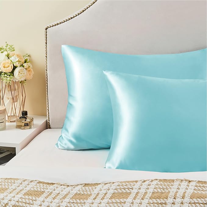 BEDELITE Satin Pillowcase for Hair and Skin, Super Soft Similar to Silk Pillow Cases 4 Pack with Envelope Closure, Cooling Pillowcases for Women Men (20"x26" Standard Size, Blue)