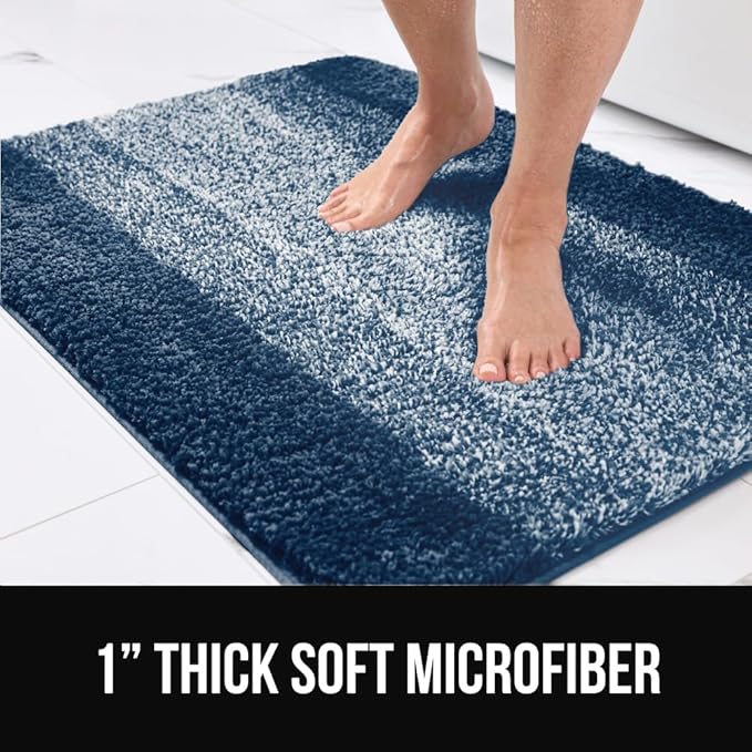 GORILLA GRIP Ultra Soft Plush Bathroom Rugs with Textured Rubber Backing, 34 x 24 Absorbent Quick Dry Bath Mat, Machine Washable Shower Mats, Home Décor Accessories Bathmat Rug Essentials, Navy
