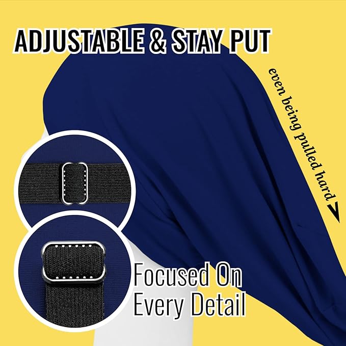 Satin Lined Sleep Cap Bonnet for Curly Hair and Braids, Stay On All Night Hair Wrap with Adjustable Strap for Women and Men, Navy Blue, Pack of 1