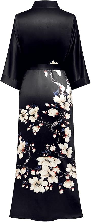 PRODESIGN Kimono Robe for Women - Long Satin Sleepwear Silky Kimono Cover-Up Nightgown Japanese Bathrobe Loungewear Blouse