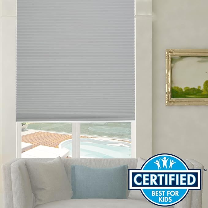 Persilux Blackout Cellular Shades Cordless Window Shades Bottom up Pleated Window Blinds Thermal Insulated Honeycomb Blinds for Windows, Home and Office, Dark Grey, 42" W x 54" H