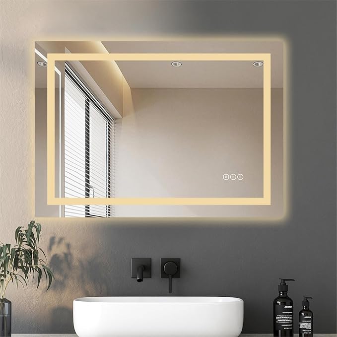 LED Bathroom Mirror with Backlit & Front Light, 32"x24" Anti-Fog, Memory Function, Dimmable Color & Brightness,CRI90+, IP54 Waterproof, Horizontal/Vertical, Wall Mounted