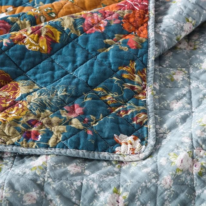 Cotton Bedspread Quilt Bedding Sets 3 Pieces Reversible Coverlet Sets Comforters Luxury Paisley Floral Patchwork Brown Bedspread, King Size