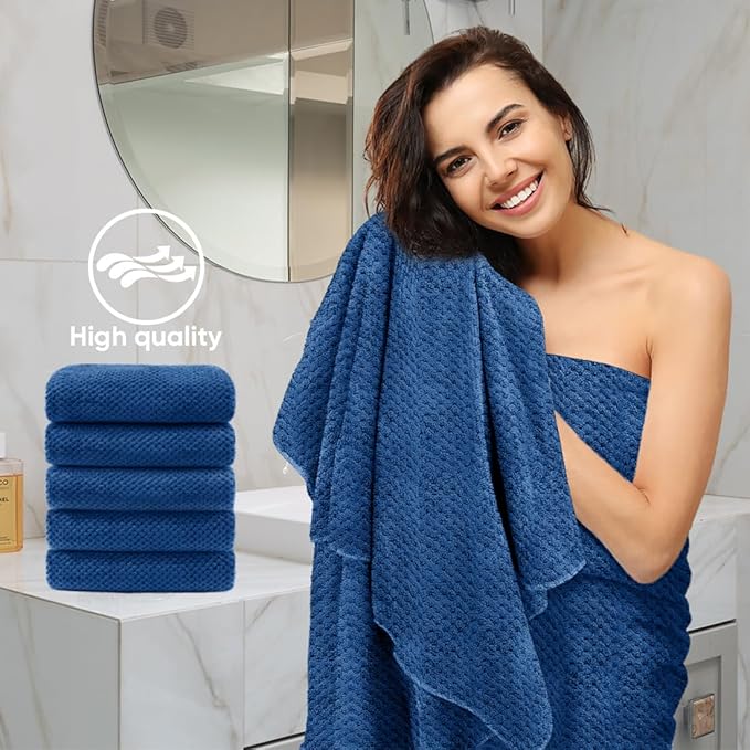 HOMEXCEL 6 Pack Bath Towel Set, (24 x 48 Inches) Microfiber Ultra Soft Highly Absorbent Bath Towels, Lightweight and Quick Drying Towels for Hotel, Bathroom, Spa and Beauty Parlor, Blue