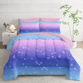 7 Piece Bed in a Bag Queen Size Comforter, Blue Purple Snowflake Quilt Set, Soft Pink Sheets, All Season Bedding Set, Microfiber