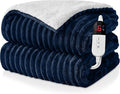 Electric Heated Blanket Full Size - 72"x84" Fast Heating Bed Blankets with 6 Heating Levels & 10 Hours Auto Off, Soft Ribbed Flannel Sherpa, Over-Heated Protection ETL, Navy Blue