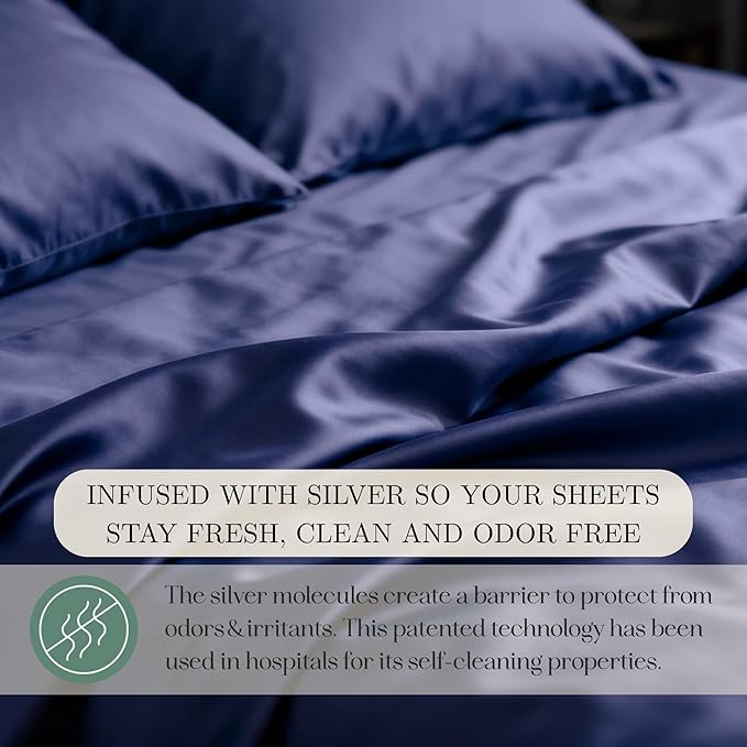 CASILVA Eucalyptus Sheets - Infused with Silver for Anti-Odor, Softer Than Silk Fibers, More Cooling Than Cotton - Perfect for Hot Sleepers & Sensitive Skin - 100% Tencel Lyocell - Queen Sheet Set