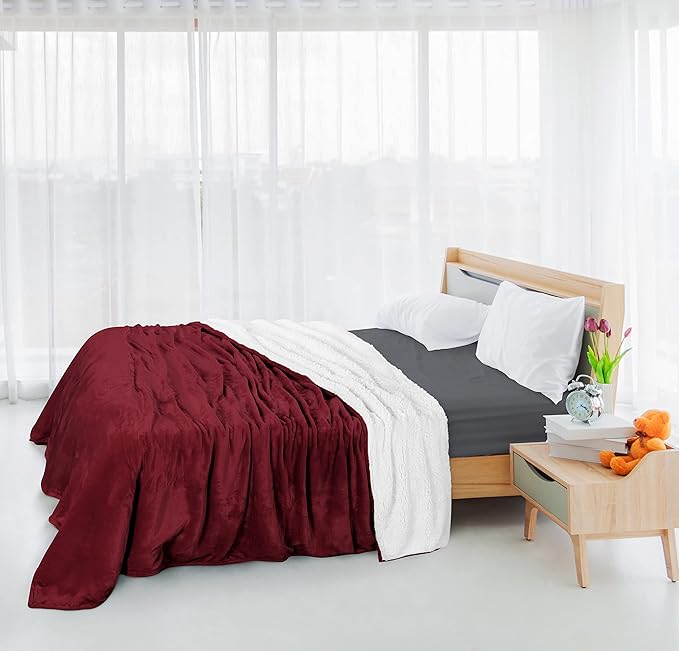 Utopia Bedding Sherpa Blanket Twin Size (Red, 90x66 Inches) - Soft Lightweight Plush Fleece Reversible Blanket for Bed, Sofa, Couch, Camping and Travel