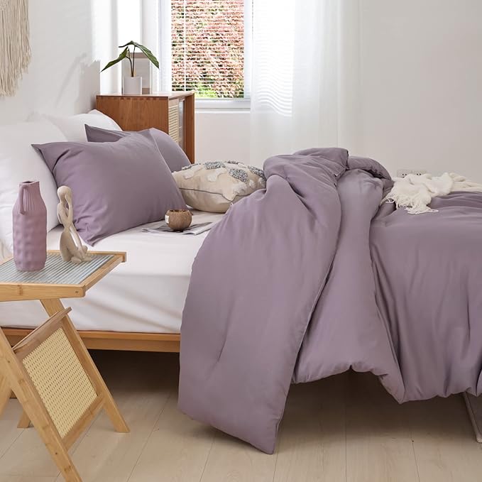 ROSGONIA King Size Comforter Set Dusty Purple, 3pcs (1 Boho Comforter & 2 Pillowcases) All Season Bedding Lightweight Bedspread Blanket Quilt