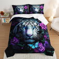 Wild Animal Themed Comforter Set Queen Size,White Leopard Floral Print Bedding Sets for Kids Teens Room Decor,Gothic Bedding All Season with 2 Pillowcases.