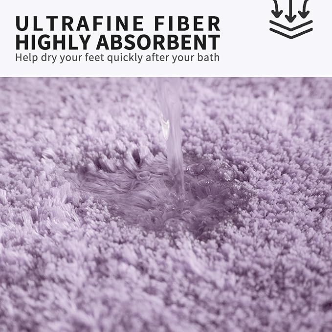 FIFU Bathroom Rugs 20" W x 32" L, Bath Mat for Bathroom, Bedroom, Laundry Room & Kitchen, Non-Slip Rubber Latex Backing, Extra Soft and Absorbent Polyester Carpet, Machine Washable Rug, Lavender