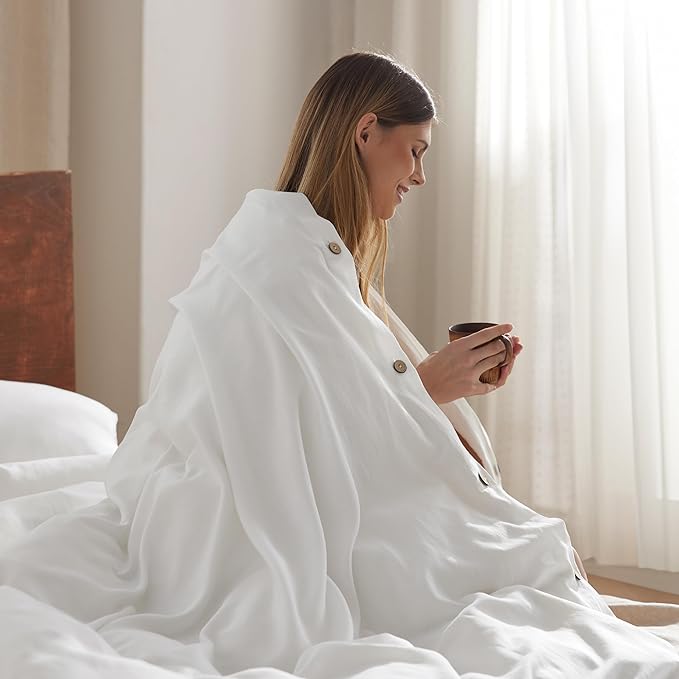 Bedsure Linen Duvet Cover King Size - Linen Cotton Blend Bedding Set, Soft & Cozy, 3 Pieces, 1 Duvet Cover 104x90 Inches and 2 Pillowcases, White Color Cooling Bedding, Comforter Sold Separately