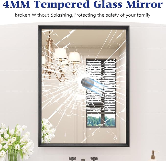 Rectangle Bathroom Mirror 55x30 Inch, Matte Black Framed, 4MM Tempered Glass, Anti-Rust, Wall-Mount Vanity Mirror for Bathroom & Bedroom, Hangs Horizontally or Vertically