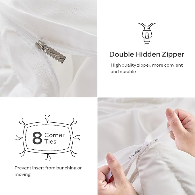 JELLYMONI Duvet Cover Super Queen Size White - 3PCS Boho Duvet Cover Set Plaid Polyester Tufted Bohemian Jacquard Knit Textured Comforter Cover 98×90in Rhombic Geometric Pattern Zipper Corner Tie