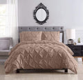 Pinch Pleated Duvet Cover Set 100% Brushed Microfiber 3PC Full Size 80x90 Duvet Cover Set, Decorative Pinch Design Taupe Duvet Cover with Matching Pillow Case