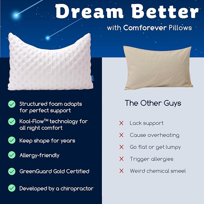 Cooling Side Sleeper Pillow for Neck and Shoulder Pain, Luxury Shredded Memory Foam Curved Bed Pillows for Sleeping Set of 2- Adjustable Queen Size- Washable Cover Crescent White