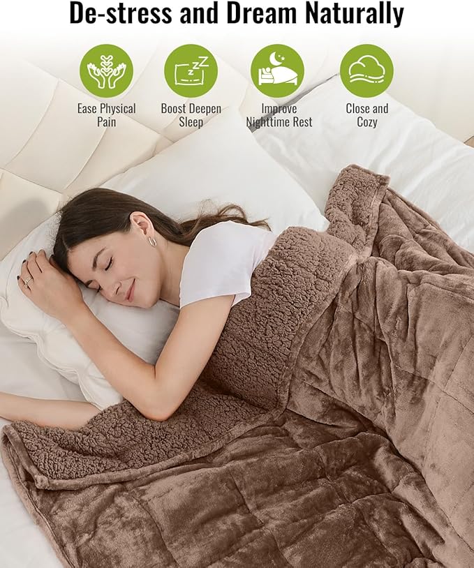 Uttermara Sherpa Fleece Weighted Blanket 12 lbs for Adults, Unicolor Ultra-Soft Fleece and Sherpa, Dual Sided Cozy Plush Blanket for Sofa Bed, 48 x 72 inches, Brown