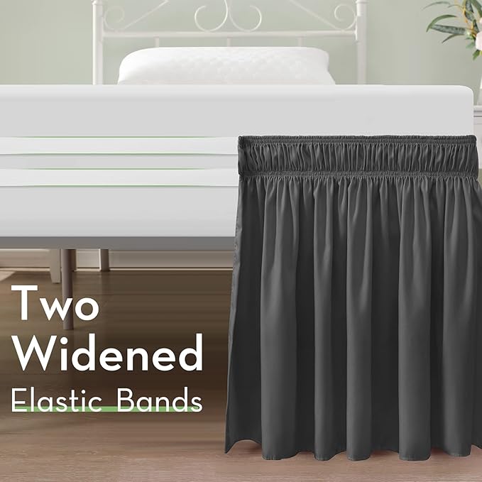 RIMELA Bed Skirt Wrap Around Elastic Dust Ruffles Solid Color Wrinkle and Fade Resistant with Adjustable Elastic Belt Easy to Install Dark Gray for King & California King Size 18 Inch Drop