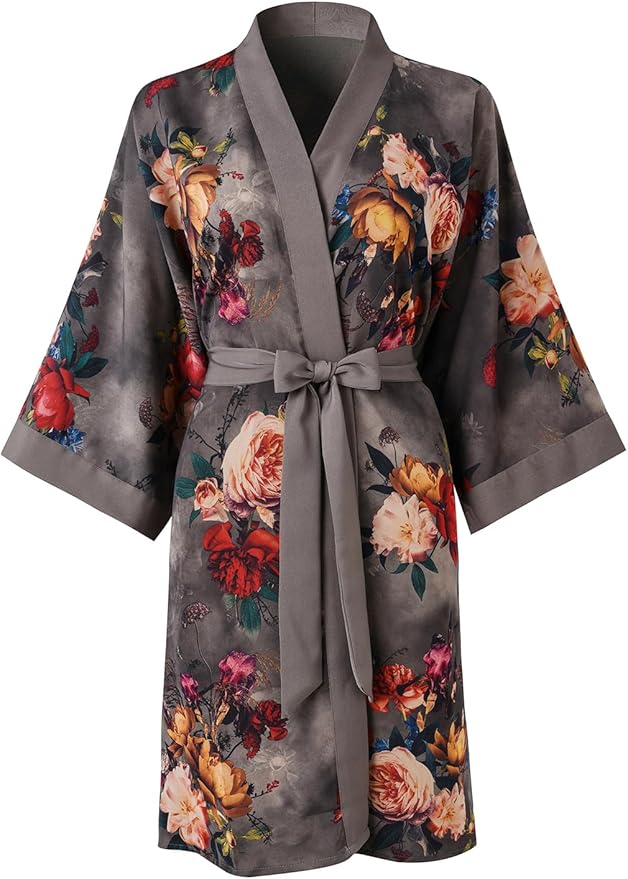 Ledamon Women's Kimono Short Robe for Women - Pocket Floral Bathrobe Nightgown