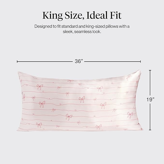 Kitsch Satin Pillowcase, Softer Than Silk Pillow Cases King, Cooling Pillow Covers, Satin Pillowcase w/Zipper for Hair, Skin & Quality Sleep, Wrinkle-Free & Smooth, King Size 19"x36"- Striped Bows