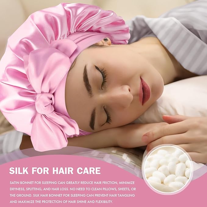 Silk Bonnet for Sleeping Women, Adjustable Soft Satin Lined Bonnet with Tie Band, Double Layer Sleep Night Cap