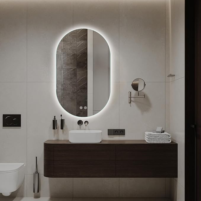 Niccy Oval LED Bathroom Vanity Mirror, 36x22inch Frameless Backlit Mirror with Light, Smart Anti-Fog Waterproof Mirror with Memory Function Dimmable Lighted Mirror