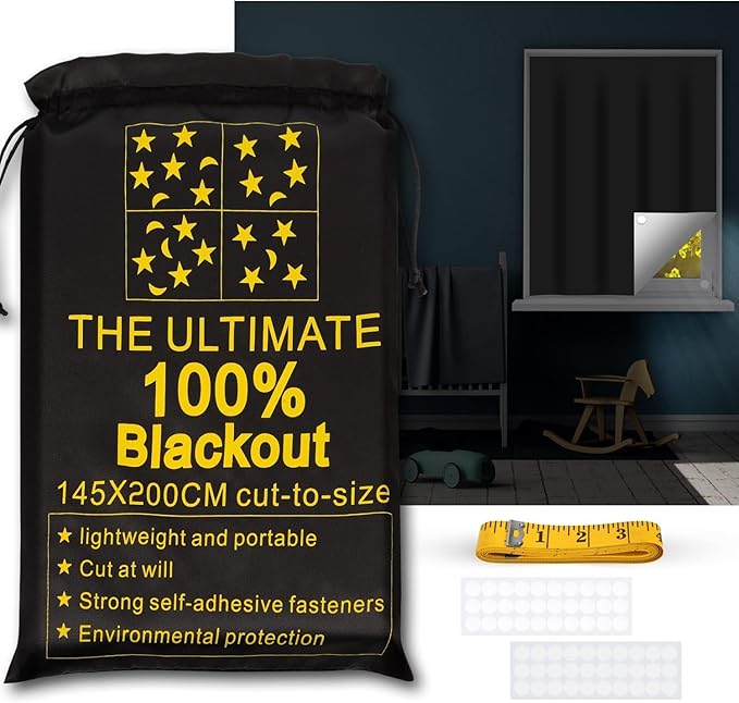 Portable Blackout Shades (79" x 57") Window Curtains, 100% Blackout Material Temporary Blinds for Baby Nursery, Bedroom, Dorm Room, Office or Travel Use