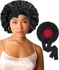 AWAYTR Women Satin Bonnet for Sleeping - Double Layer Silk Hair Bonnet with Elastic Tie Band for Braids Curly Hair