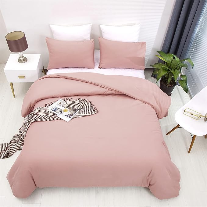 Cottonight Pink Comforter Set Twin Blush Pink Bedding Set Full Pale Pink Quilts Blanket Solid Color Soft Breathable Dusty Rose Comforter Set for Women Girls Twin Bed