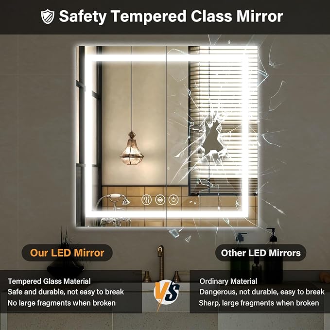 36x36 Inch Smart LED Bathroom Mirror - Anti-Fog Vanity Mirror with Touch Sensor, 3 Color Lighting & Dimmable Memory Function, Lighted Mirror for Over The Sink, Modern Bathroom Wall Mirror