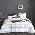 KAREVER White Grid Comforter Set Bedding Set Cal King White Black Plaid Printed Stripes Women 3 PCs Checkered Bed Set