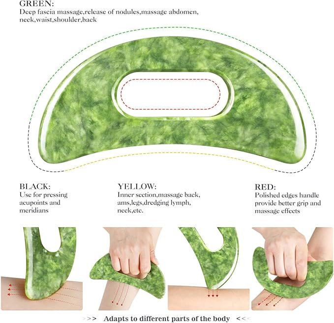 3 PCS Jade Stone Gua Sha Massage Tool Large Guasha Board with Handle Muscle Scraping Massage Tools Body Sculpting Anti Cellulite Spa Acupuncture Tools,Full Body Deep Tissue Massage