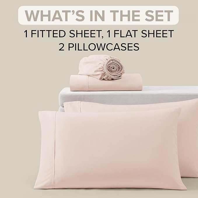 UGG Full Sheet Set 4-Piece Luxury Cooling Sheets Deep Pockets Premium Bedding with 2 Pillow Shams Hypoallergenic Machine Washable, for Dorm Essentials & College Bedding, Full, Shell Pink (Hedi)